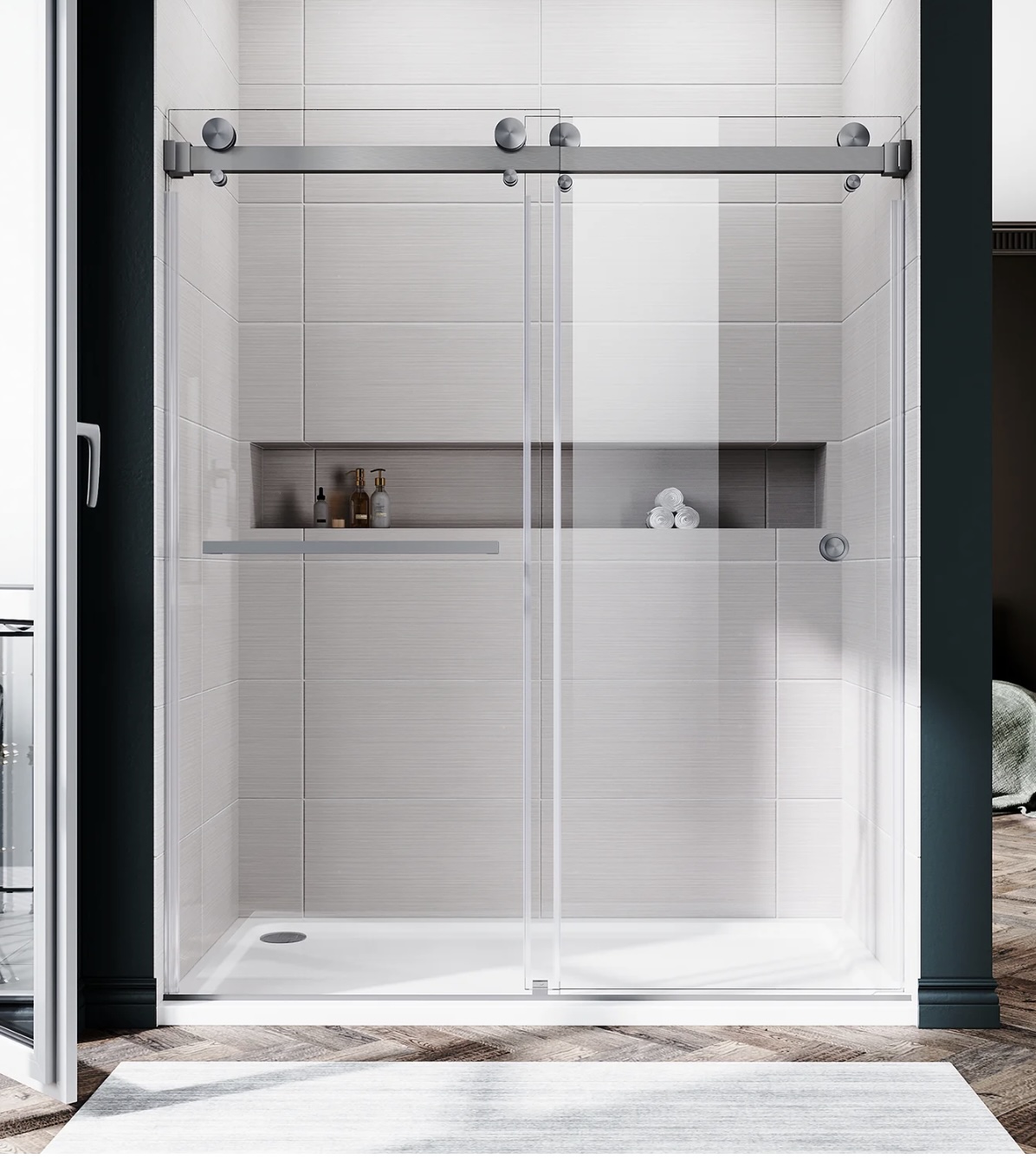 Sliding frameless shower